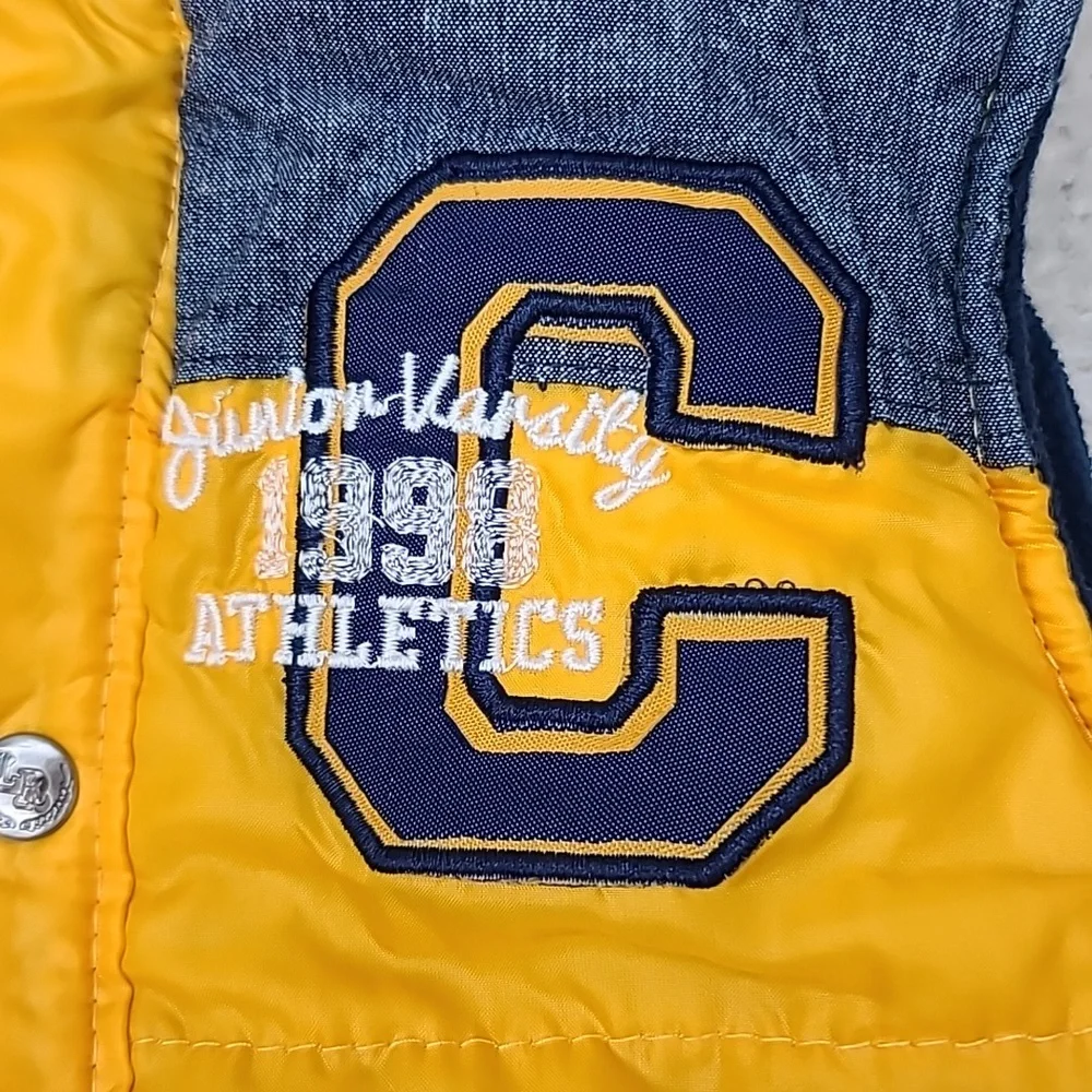 Junior Varsity Athletics Boy’s Yellow Quilted Puffer Jacket/Vest in Yellow/Blue